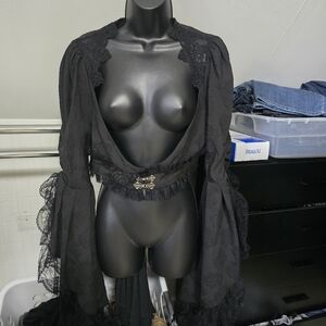 Dark in Love- Black- cropped, long bell sleeve- lace detail- Bolero- Sz Large